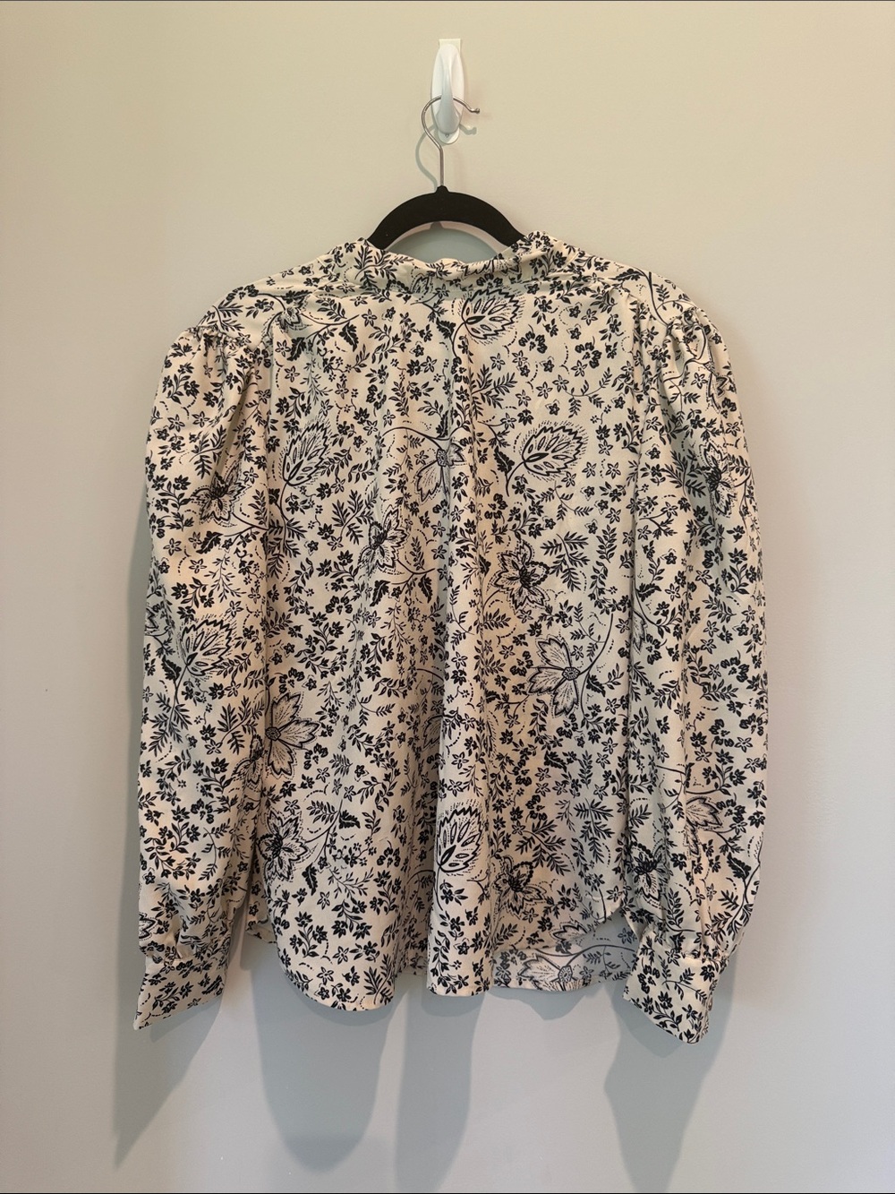 LOFT Cream Blouse with Black Floral Print